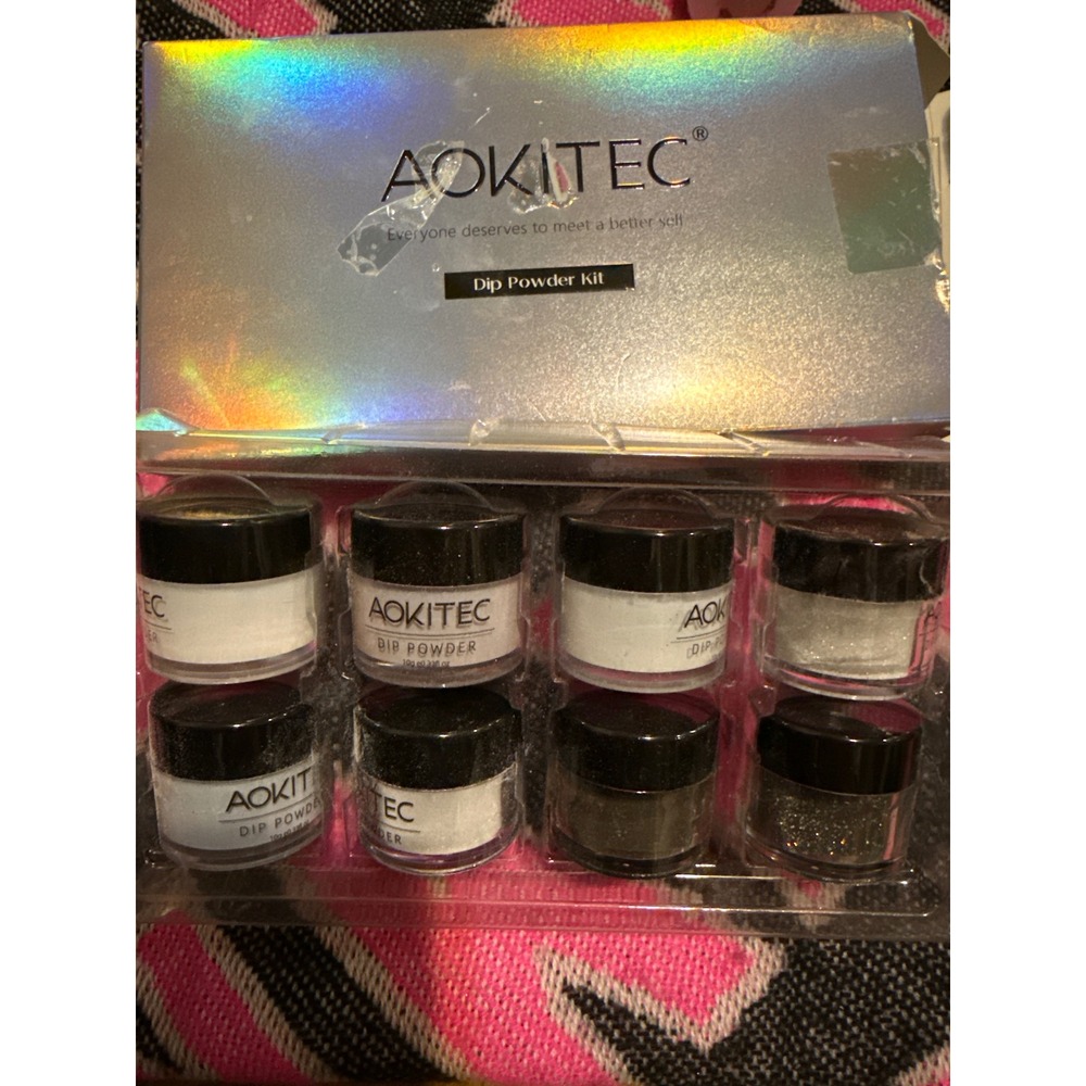 AOKITEC Dip Powder Kit 8 Colors‎ White Pink Gray Glitter Nail Art Set 10g Jars